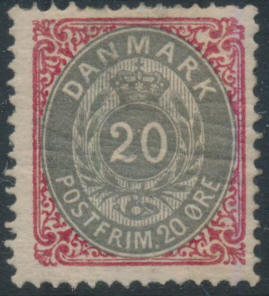 20 re rd gr med stor perlefejl AFA 2000 1875 Danmark AFA 28z